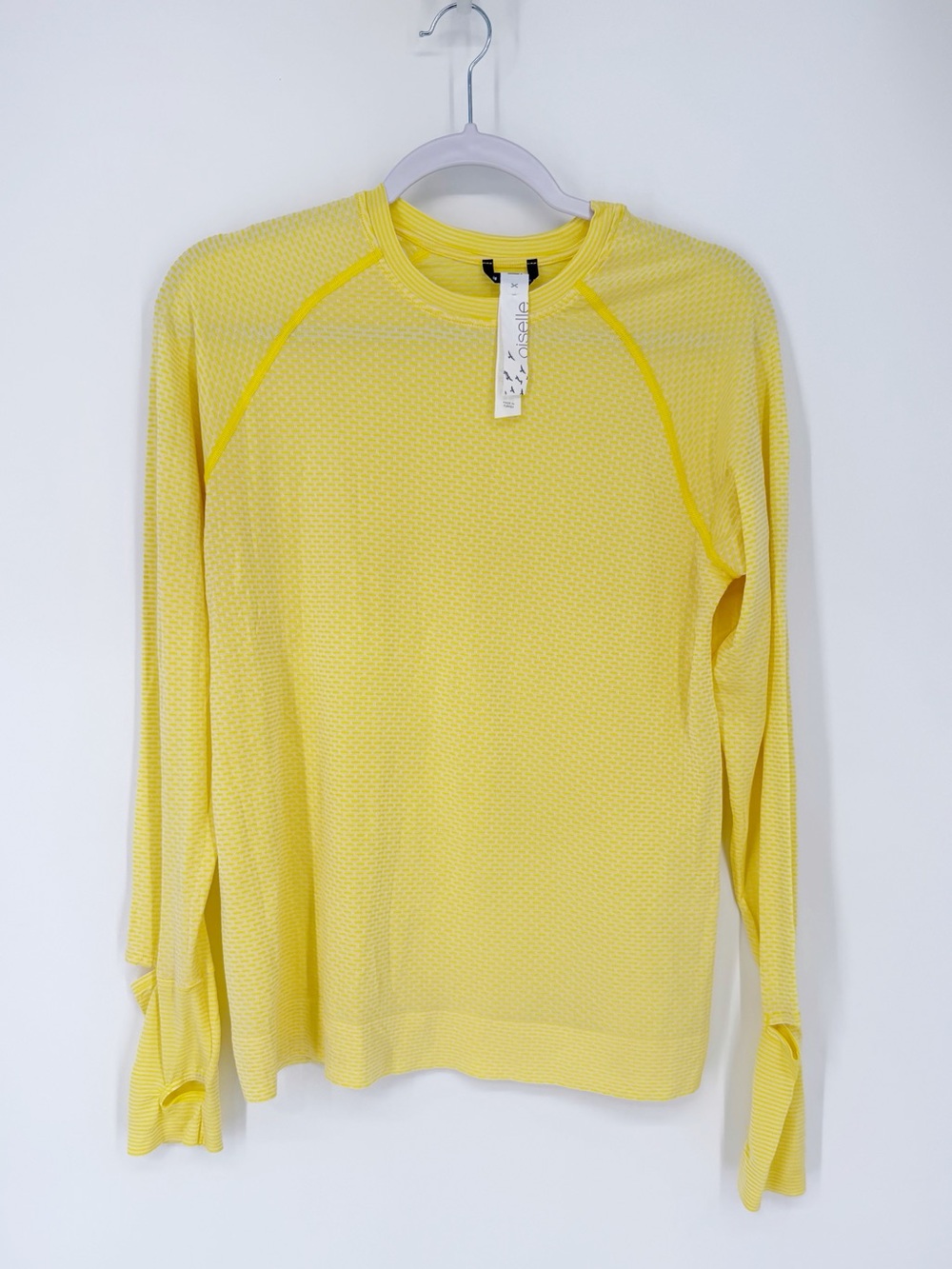 Oiselle Flyout Yellow Stripe Long-Sleeve Active Top Large